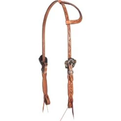 Cashel Company Natural Single Ear Headstall With Guns And Roses Buckles