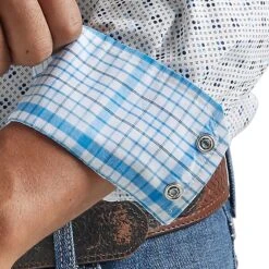 Wrangler Men's 20X Competition Advanced Comfort Snap Shirt -Western Cowboy Supplies 112324830 ALT3 2020X 20White 20Blue 20Print
