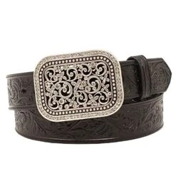 Women's Ariat® Rhinestone Filigree Black Tooled Belt