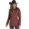 Panhandle Women's Powder River Plaid Print Fleece Jacket With Berber Lining -Western Cowboy Supplies 145604 default l