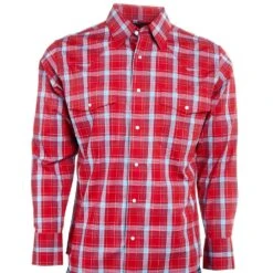 Wrangler Men's Wrinkle Resist Red Plaid Double Pocket Snap
