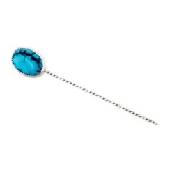 T5 Silver Toothpick With Small Turquoise Stone And Hat Accessory