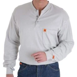 Wrangler Men's Grey Henley Flame Resistant Work Shirt