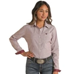 Panhandle Women's Rough Stock By Panhandle Burgundy Stripe Shirt