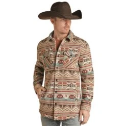 Rock & Roll Denim Men's Cotton Brushed Aztec Jacquard Shirt Jacket