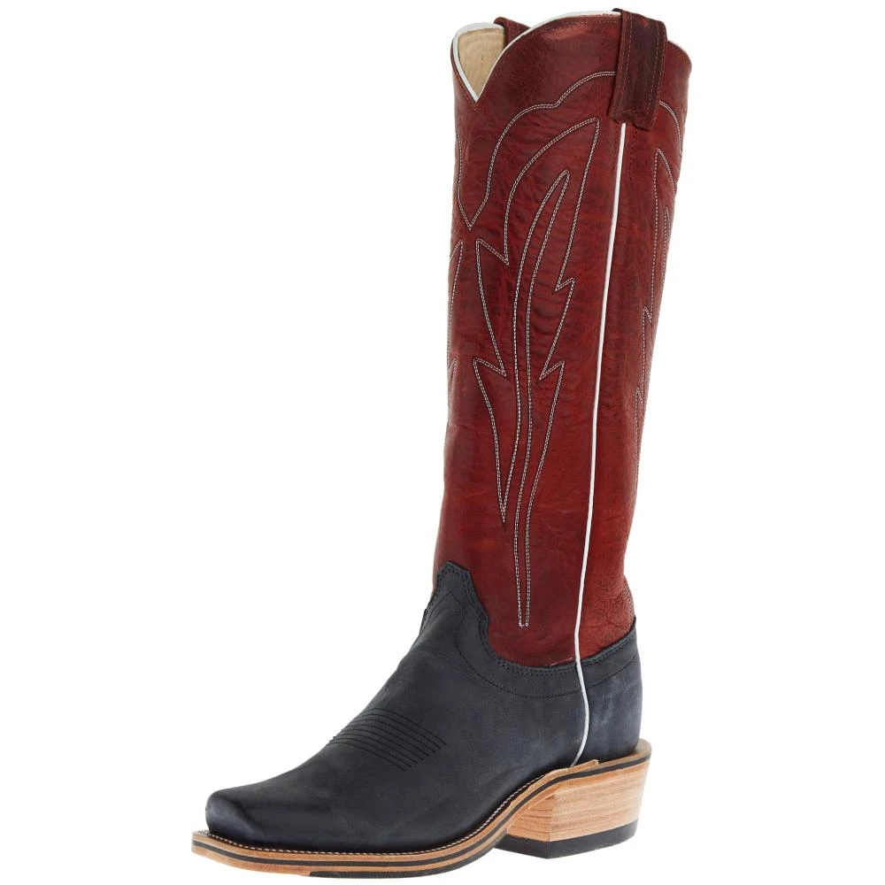 Olathe Boot Company Men`s Black Wyoming Reverse 16in Deep Red Navajo Bison Dog Top Cutter Toe Boot 3 Olathe Boot Company Men`s Black Wyoming Reverse 16in Deep Red Navajo Bison Dog Top Cutter Toe Boot