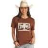 Rock & Roll Denim And Womens Brown Graphic Tee With Steer -Western Cowboy Supplies 163103 default l