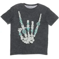 Lotus Fashion Womens Skeleton Rock Hand Stone Grey Mineral Tee