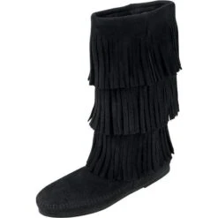 Minnetonka Women's Black 3 Layer Fringe Boots