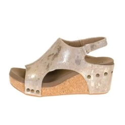 Corkys Footwear Womens Corkys Carley Taupe Metallic Wedge Sandal -Western Cowboy Supplies 30 5316 TUME 2