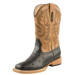 Roper Black Ostrich Print-Tan Top Mens