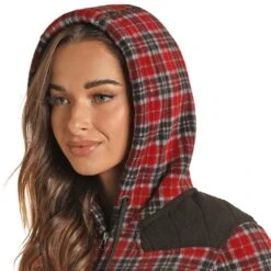 Panhandle Women's Powder River Plaid Print Fleece Jacket With Berber Lining -Western Cowboy Supplies 52 1043 2