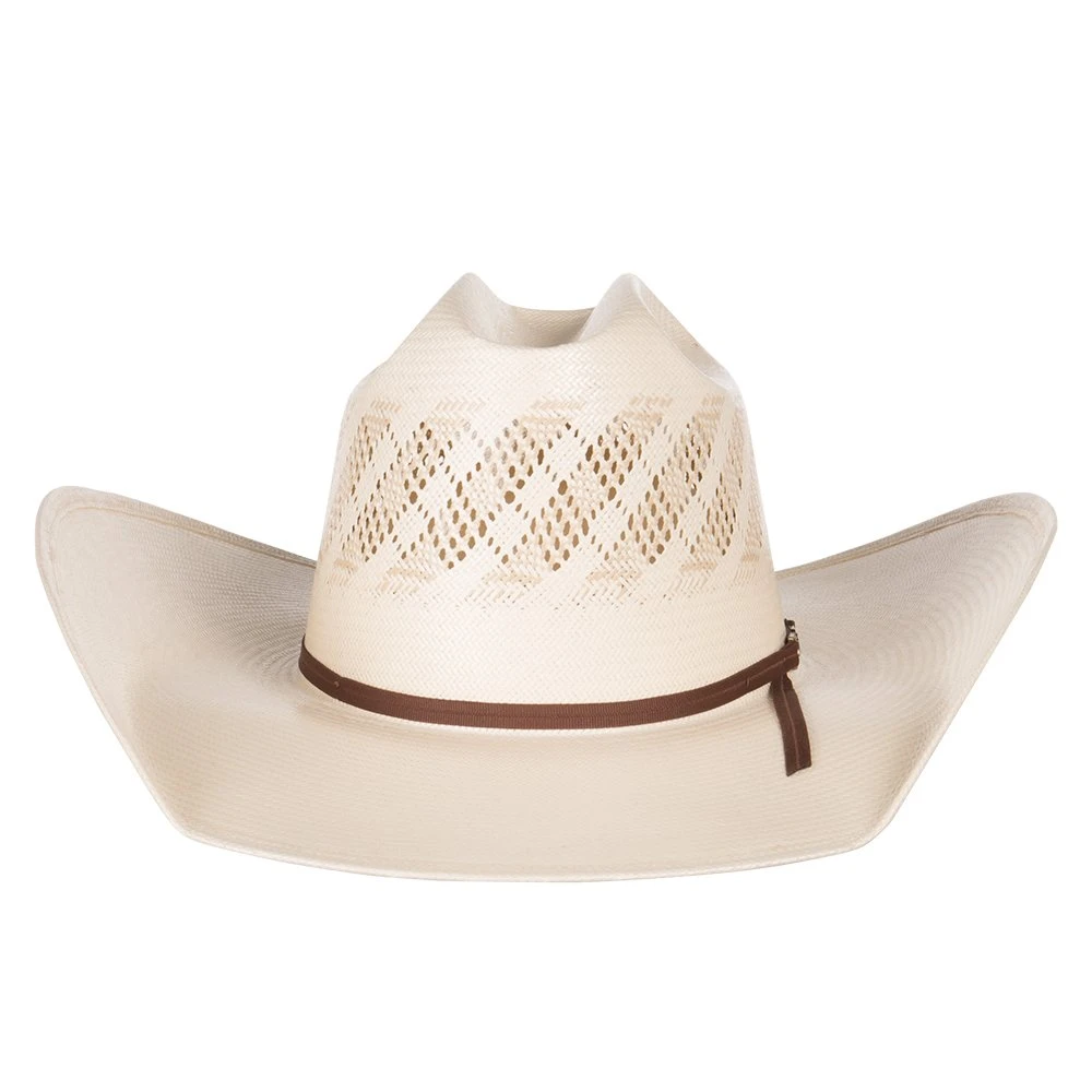 American Hats Ivory And Tan Wide Vent 4 1/4in. Brim Round Oval Straw Cowboy Hat 4 American Hats Ivory And Tan Wide Vent 4 1/4in. Brim Round Oval Straw Cowboy Hat - Image 2
