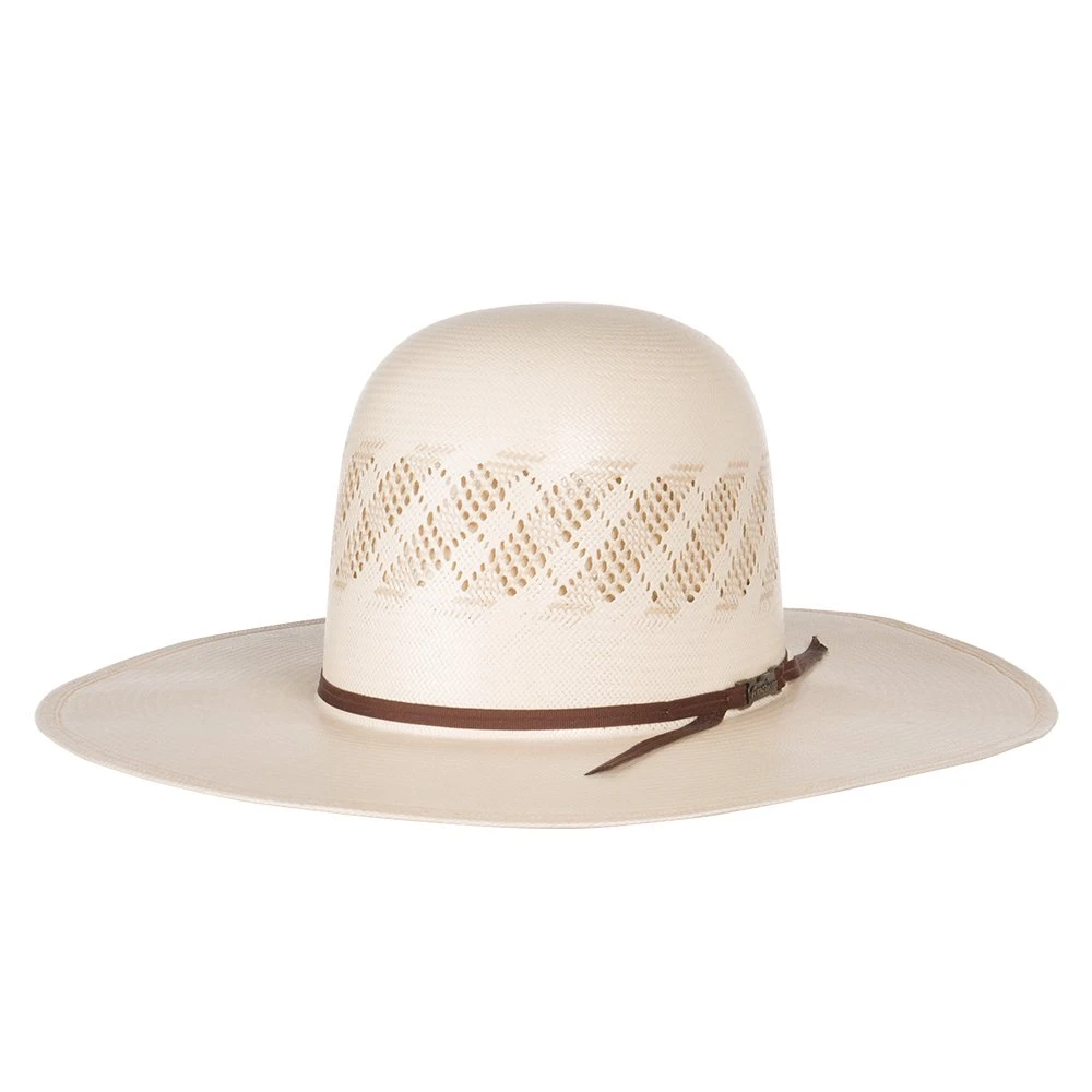 American Hats Ivory And Tan Wide Vent 4 1/4in. Brim Round Oval Straw Cowboy Hat 7 American Hats Ivory And Tan Wide Vent 4 1/4in. Brim Round Oval Straw Cowboy Hat - Image 5