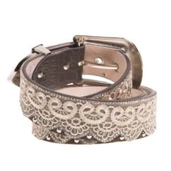 Women's 1 1/2` Brown/Tan Lace Belt W/Clear Studs -Western Cowboy Supplies A3650 LG 2