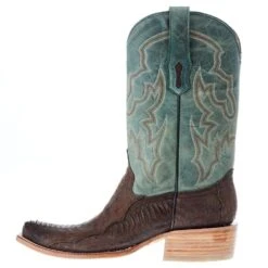 Corral Men`s Brown Ostrich Leg 12` Green Embroidery Top Sq Toe Boot -Western Cowboy Supplies A4293 03