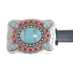 3-D Black Belt With Turquoise And Red Conchos -Western Cowboy Supplies A908 2