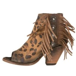 Liberty Black Chita Miel Tan Open Toe With Fringe Booties -Western Cowboy Supplies LB 712807CHEETAH 2