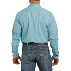 Cinch Men's Light Blue Print Long Sleeve Buttondown With Stretch -Western Cowboy Supplies MTW1105364 3