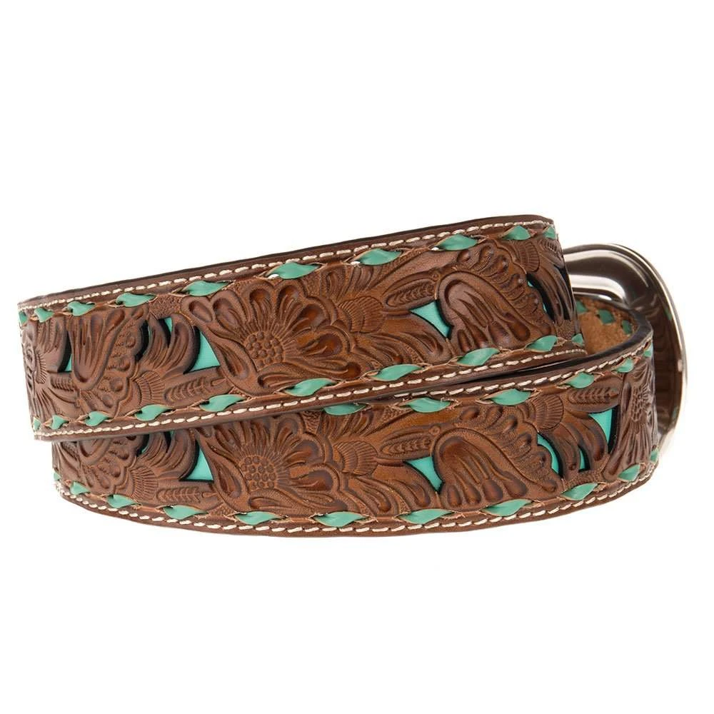 Ladies 1.5in. Belt With Turquoise Underlay And Buckstitch 4 Ladies 1.5in. Belt With Turquoise Underlay And Buckstitch - Image 2