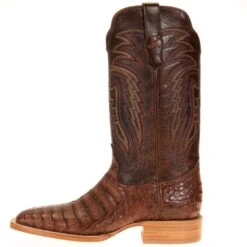 R Watson Boots Men's R Watson Antique Cognac Caiman Belly 13in. Cognac Goat Top Square Toe -Western Cowboy Supplies RW2503 2 2 Edit