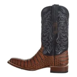 Tanner Mark Boots Men`s Matte Cognac Caiman Belly 12` Kabul Black Top Square Toe Boot -Western Cowboy Supplies TM207031 3